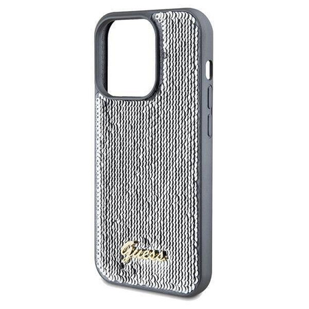 Etui Guess Sequin Script Metal na iPhone 14 Pro Max - srebrne