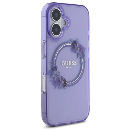 Original Case IPHONE 16 Guess Hardcase IML Flowers Wreath MagSafe (GUHMP16SHFWFCU) purple