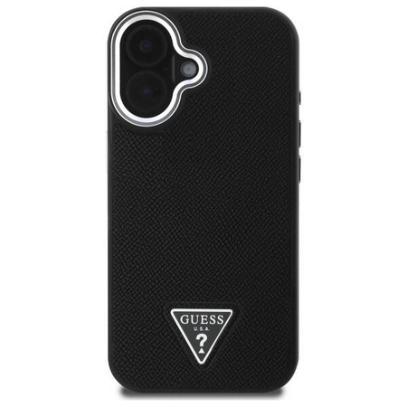 Original Handyhülle IPHONE 16 PLUS Guess Hardcase Grained Triangle MagSafe (GUHMP16MPGTSPSK) schwarz