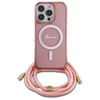 Original Case IPHONE 16 PRO MAX Guess Hardcase Crossbody Cord Script MagSafe (GUHMP16XHCTSGNSP) pink