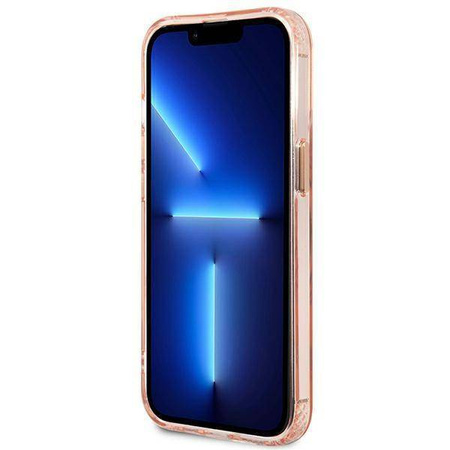Oryginalne Etui IPHONE 13 PRO Guess Hard Case Gold Outline Translucent MagSafe (GUHMP13LHTCMP) różowe