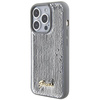 Guess Pailletten-Schriftzug-Metallgehäuse für iPhone 15 Pro Max – Silber