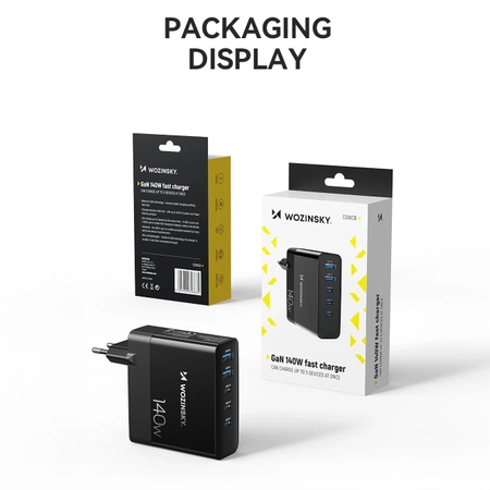 Wozinsky CGWCB 140W GaN wall charger 3 x USB-C / 2 x USB-A - black