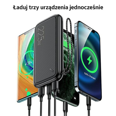 Power Bank 10000mAh PB56 22,5W 2xUSB QC3.0 + USB-C PD + Micro USB Bateria Zewnętrzna Fast Charge Usams US-CD151 biały