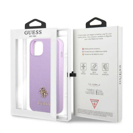 Oryginalne Etui IPHONE 13 MINI Guess Hardcase Saffiano 4G Small Metal Logo fioletowe