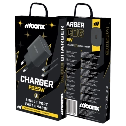 MOONX ładowarka sieciowa MC06 PD 25W 1xUSB-C + kabel USB-C - USB-C Czarny