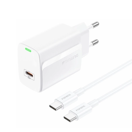 FONENG wall charger EU65 PD 20W 1xUSB-C + cable USB-C - USB-C White