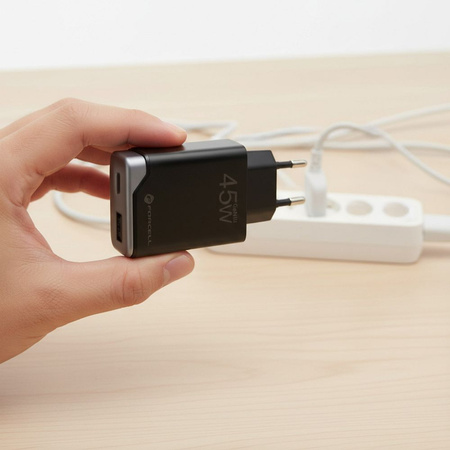 Ładowarka sieciowa do telefonu Forcell F-Energy Ultra Slim GaN III USB C + USB A PD QC4.0 3A 45W B245202(1A1C) czarna