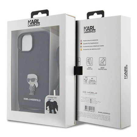 Etui Karl Lagerfeld Crossbody Saffiano Monogram Metal Pin Karl & Choupette na iPhone 15 - czarne