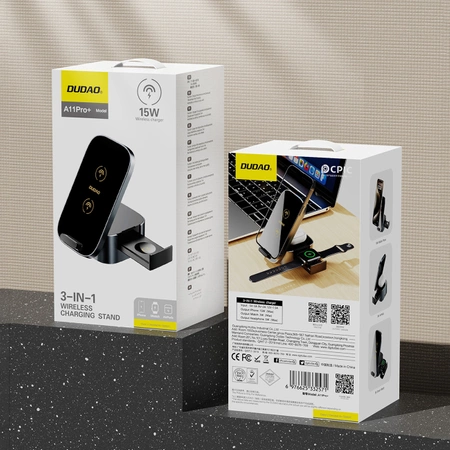 Dudao A11Pro+ induktives Ladegerät 15W 3in1 für Telefon / Smartwatch / Kopfhörer - Schwarz
