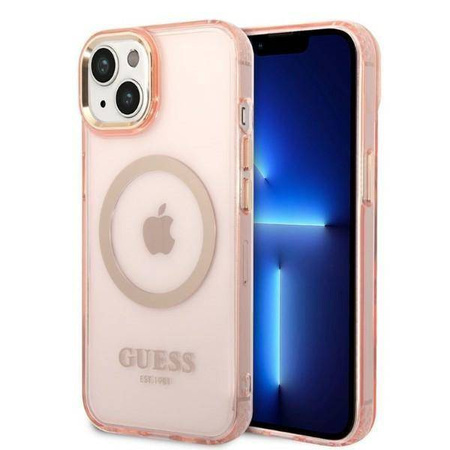 Guess Gold Outline Translucent MagSafe - Etui iPhone 14 Plus (różowy)