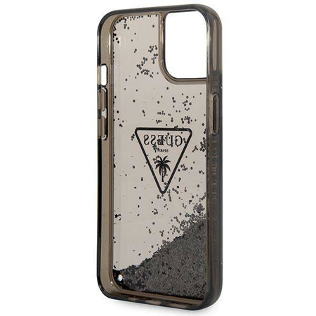 Original Case IPHONE 14 PLUS Guess Hardcase Liquid Glitter Palm Collection transparent black