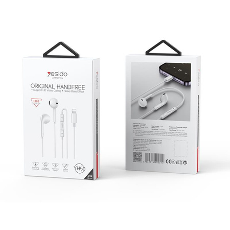 Yesido Słuchawki Douszne YH50 Lightning 120cm, WHITE / BIAŁY