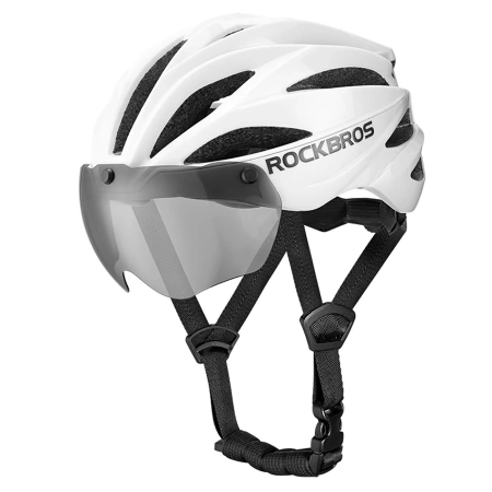 Rockbros Fahrradhelm mit Visier, abnehmbarer UV-Schutzbrille, Unisex, matt - weiß