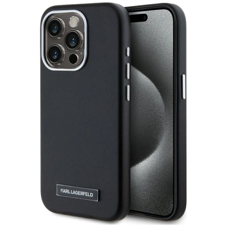 Karl Lagerfeld FW Metal Plate MagSafe iPhone 15 Pro Max Hülle - Schwarz