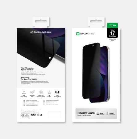 AmazingThing Titan Vision 7 Panzerglas für iPhone 17 Pro Max Privatsphäre