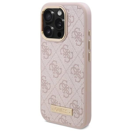 Original Case IPHONE 16 PRO Guess Hardcase 4G Logo Plate MagSafe (GUHMP16LU4GPRP) pink