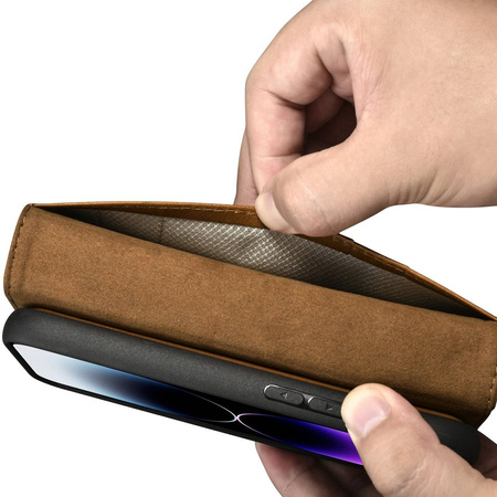iCarer Oil Wax Wallet Case 2in1 iPhone 14 Pro Max Flip Leather Cover Anti-RFID Braun (WMI14220724-TN)