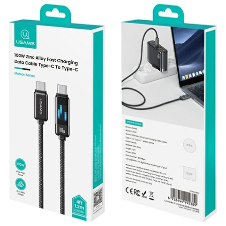 USAMS Kabel USB-C na USB-C 100W 1,2m     Zinc Alloy Fast Charging Data Cable Meteor Series stalowy/tarnish SJ744USB01 (US-SJ744)