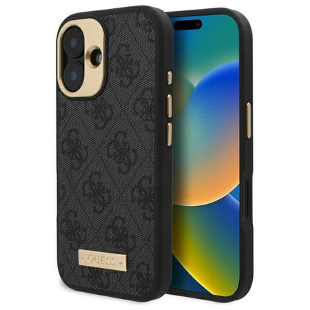 Original Handyhülle IPHONE 16 PLUS Guess Hardcase 4G Logo Plate MagSafe (GUHMP16MU4GPRK) schwarz