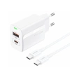 FONENG ładowarka sieciowa EU66 PD 20W 1xUSB-C + 1xUSB QC3.0 + kabel USB-C - USB-C Biały