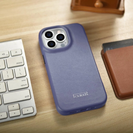 iCarer CE Premium Leather Folio Case skórzane etui iPhone 14 Pro z klapką magnetyczne MagSafe jasnofioletowy (WMI14220714-LP)
