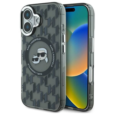 Karl Lagerfeld nakładka do iPhone 16 6,1&quot; KLHMP16SHMCKMHK czarna Hardcase IML Monogram Karl&Choupette Head MagSafe