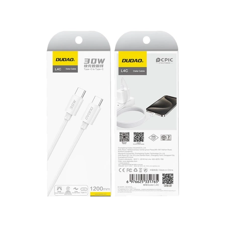 Dudao L4C USB-C / USB-C-Kabel 30 W 1,2 m – weiß