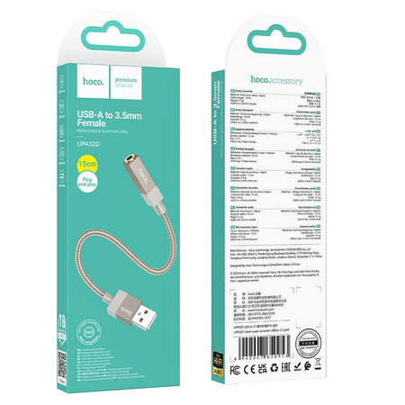 Adapter AUX USB A (męski) do Jack 3,5 mm (żeński) Hoco UPA32D złoty