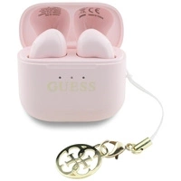 TWS Guess Kopfhörer mit klassischem Logo und Charm-Aufdruck, glänzender Effekt, Rosa