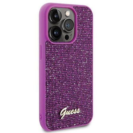 Guess Disco Metal Script Hülle für iPhone 15 Pro – Rosa