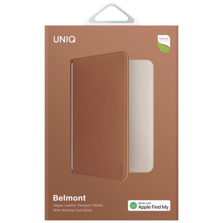 Etui na paszport UNIQ Belmont z Apple    Find My blokada RFID karmelowy beżowy