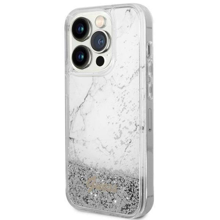 Guess GUHCP14LLCSGSGH iPhone 14 Pro 6,1" weiß/weißes Hardcase Liquid Glitter Marble
