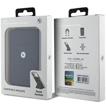 Oryginalne Etui IPHONE Z MAGSAFE BMW Wallet Card Slot Stand MagSafe Signature Collection (BMWCSMRSK) czarne