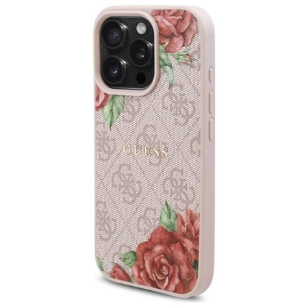 Original Handyhülle IPHONE 16 PRO MAX Guess Hardcase 4G Flowers Print MagSafe (GUHMP16XP4ROPEMCP) rosa