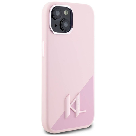 Original Handyhülle IPHONE 15 Karl Lagerfeld Hardcase Silicone Shadow Metal Initial MagSafe rosa