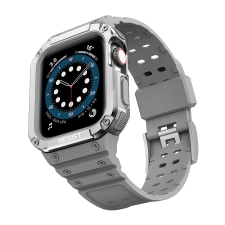 Protect Strap Band für Apple Watch 38/40/41mm Panzergehäuse Armband - Grau, Silber
