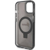 Guess Ring Stand Script Glitter MagSafe-Hülle für iPhone 15 – Schwarz