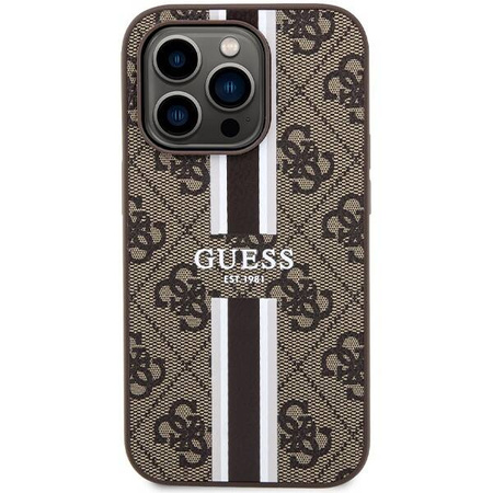 Guess 4G Printed Stripes MagSafe-Hülle für iPhone 15 Pro – braun