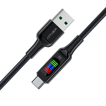 Acefast C7-04 USB-A USB-C 60 W 1,2 m Kabel mit Display – Schwarz