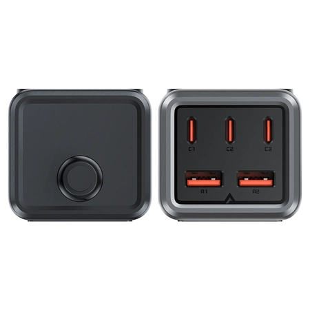 Acefast Z2 GaN 75W PD desktop charger 3x USB-C 2x USB-A - black and gray