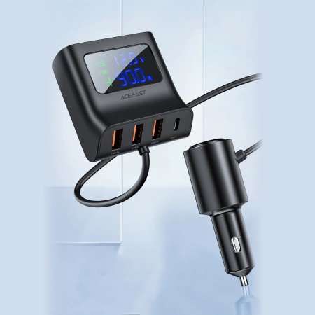 Acefast car charger 90W USB Type C / 3x USB / cigarette lighter socket, PPS, PD3.0, QC3.0, AFC, FCP charging station black (B8 black)