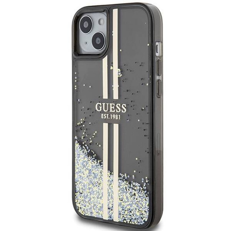 Oryginalne Etui GUESS Hardcase GUHCP15MLFCSEGK do iPhone 15 Plus (Liquid Glitter Gold Stripes / czarny)