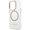 Oryginalne Etui IPHONE 15 PRO Guess Hard Case Metal Outline Magsafe złote