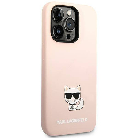 Oryginalne Etui IPHONE 14 PRO MAX Karl Lagerfeld Hardcase Silicone Choupette Body jasny róż