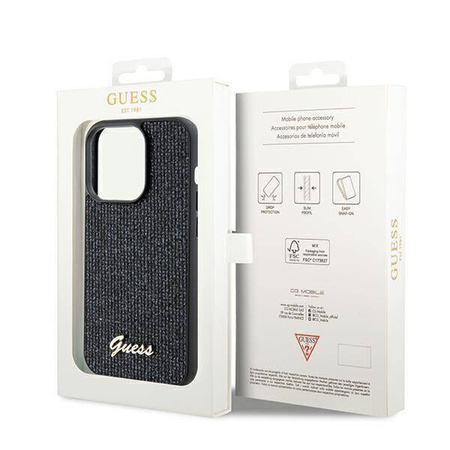 Guess nakładka do iPhone 14 Pro 6,1&quot; GUHCP14LPMSDGSK HC PU DISCO SCRIPT METAL czarna