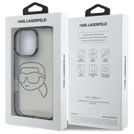 Original Case IPHONE 16 PRO MAX Karl Lagerfeld Hardcase IML Rhinestones Karl Head (KLHCP16XHKHDCELK) black