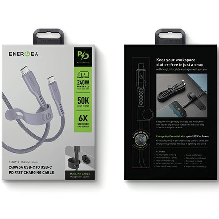 ENERGEA kabel Flow USB-C - USB-C1.5m fioletowy/purple 240W 5A PD Fast Charge