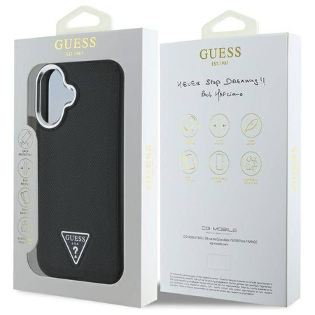 Original Handyhülle IPHONE 16 Guess Hardcase Grained Triangle MagSafe (GUHMP16SPGTSPSK) schwarz