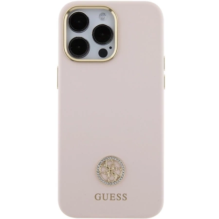 Etui Guess Silicone Logo Strass 4G na iPhone 15 Pro Max - różowe